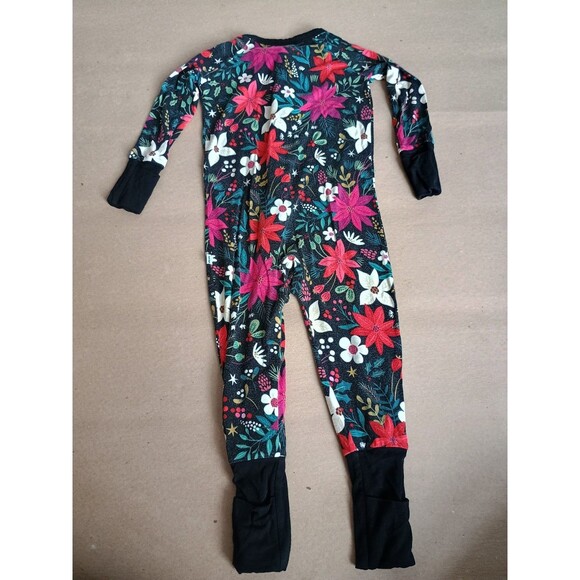 Little Sleepies Poinsettia Christmas Holiday Print Black Red 6-12 Months - Picture 2 of 5
